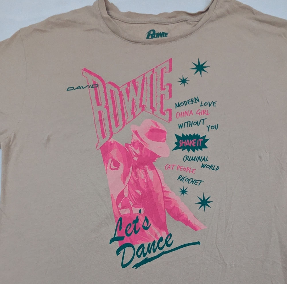 David Bowie Let's Dance Graphic Tee Cream With Neon Pink Graphics Large